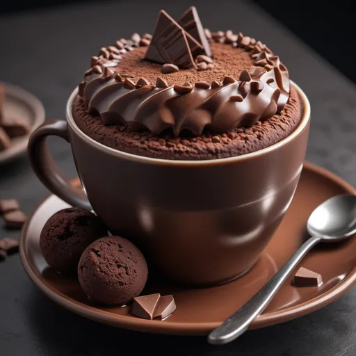 Prompt: Highly detailed, delicious-looking chocolate dessert sitting next to a cup of coffee. The primary focus should be on the chocolate desert. modern kitchen table, vivid colors, ultra-realistic, detailed textures, mouth-watering, dessert, 4k, modern, vibrant, chocolate, dessert, detailed, realistic, modern kitchen, vivid colors, high quality, professional, atmospheric lighting