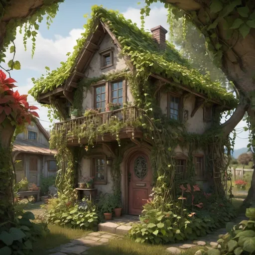 Prompt: A cute fairy house inside an intricate cluster of climbing vines + climbing plants + Virginia creeper + trailer plants :: A breathtaking masterpiece :: organicore 8k artwork :: Jean Baptiste Monge + National Geographic + Erin Hanson + Jeremy Mann :: highly detailed + intricate professional photography :: masterpiece :: HDR :: amazing depth :: sharp focus :: Artstation winner :: CGSociety :: HD Octane photograph render :: Unreal Engine 5.2 :: 8k :: UHD :: Viticulture