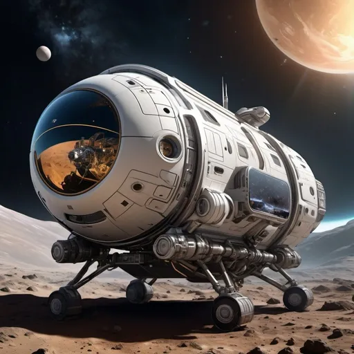 Prompt: Futuristic space exploration vehicle, advanced propulsion systems, scientific instruments, intergalactic travel capability, high-tech design, detailed and intricate, high-res, ultra-detailed, digital art, sci-fi, futuristic, cosmic tones, atmospheric lighting, professional, curiosity-inducing, wonder-inspiring