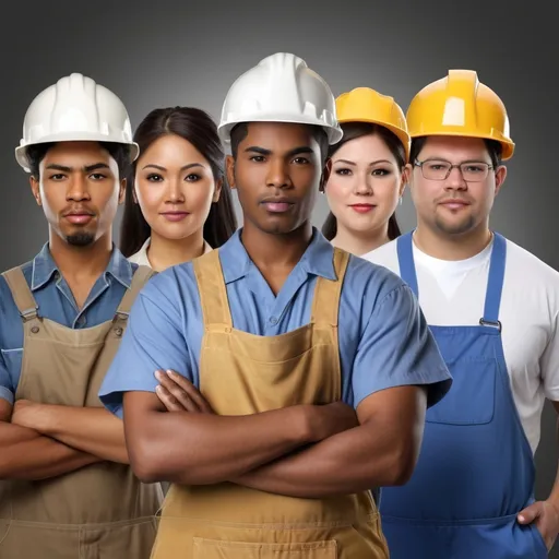 Prompt: In celebration of Labor Day in the United States, compose a photorealistic picture of five laborers representing (teachers, construction workers, electricians, nurses, fast food workers, etc.) Multicultural, multiethnic, Diverse