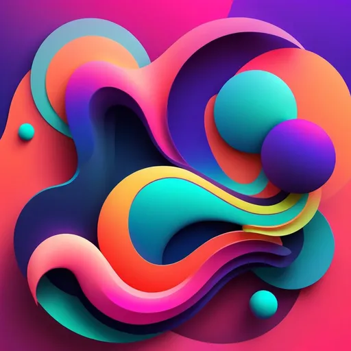 Prompt: Abstract illustration colorful shapes, neon realism style, layered, soft rounded forms, subtle gradients, bold patterns
