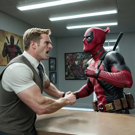 Prompt: homelander from the boys is punching deadpool