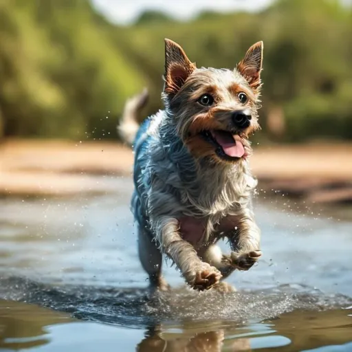 Prompt: animated dog running in water
