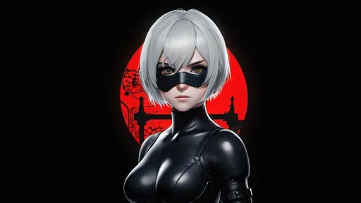 Prompt: Highly detailed anime style art of 2B from NieR: Automata, full eye mask, intricate details on clothing and hair, intense and focused gaze, dramatic lighting, sleek and professional, high-quality, cinematic, detailed eyes, ultra-detailed, dark and moody tones, cybernetic enhancements, atmospheric lighting