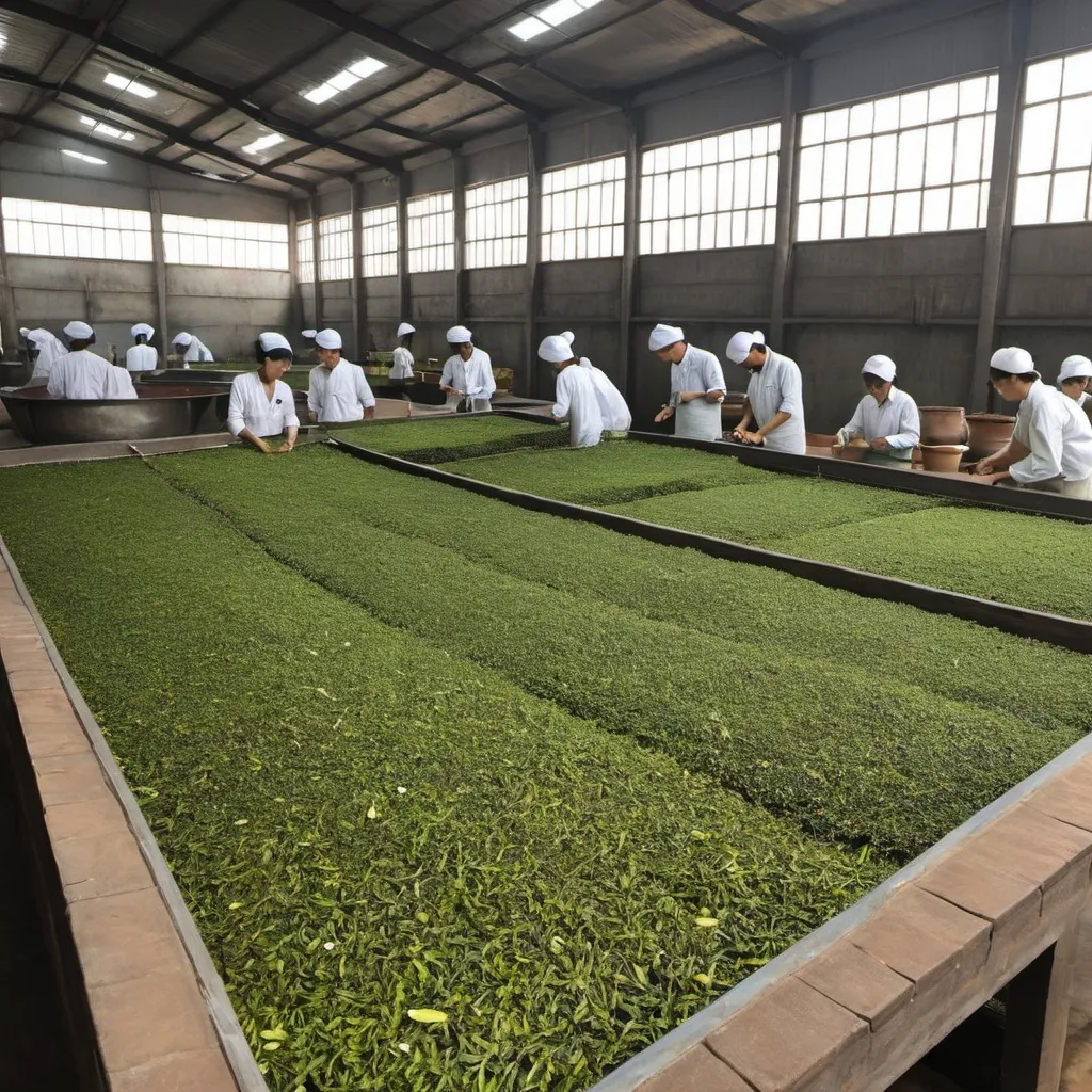 Prompt: Create picture of oxidation/fermentation process of tea processing.