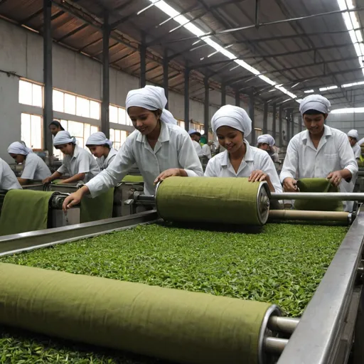 Prompt: Create a picture of rolling process in tea processing.