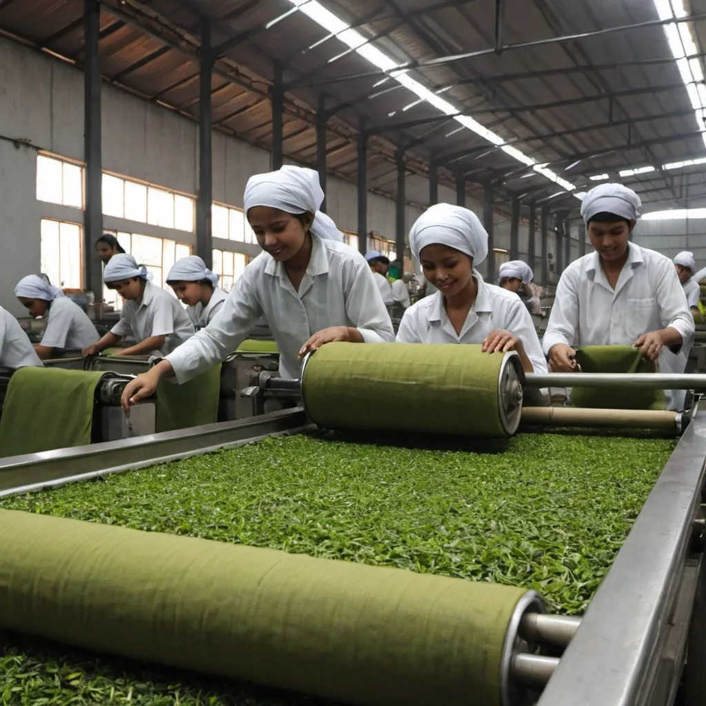 Prompt: Create a picture of rolling process in tea processing.