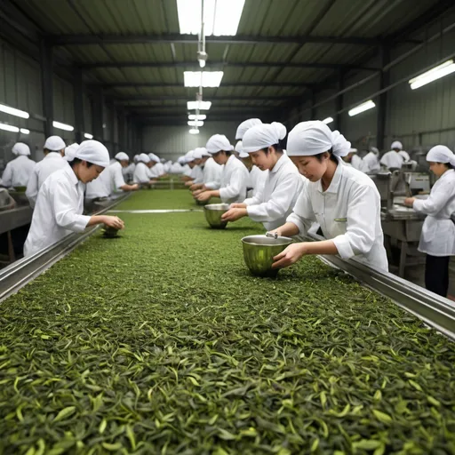 Prompt: Create a picture of the packaging process of tea processing.