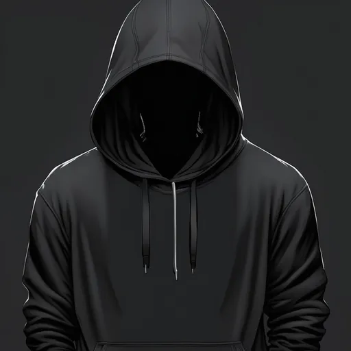 Prompt: Man wearing an all black hoodie with no face.