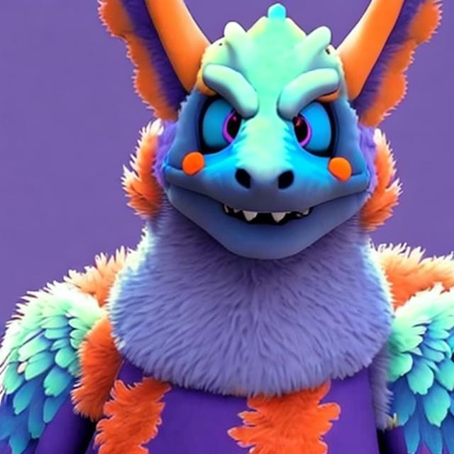 Prompt: Draw me a Dutch Angel Dragon fursona in navy blue and purple with orange eyes