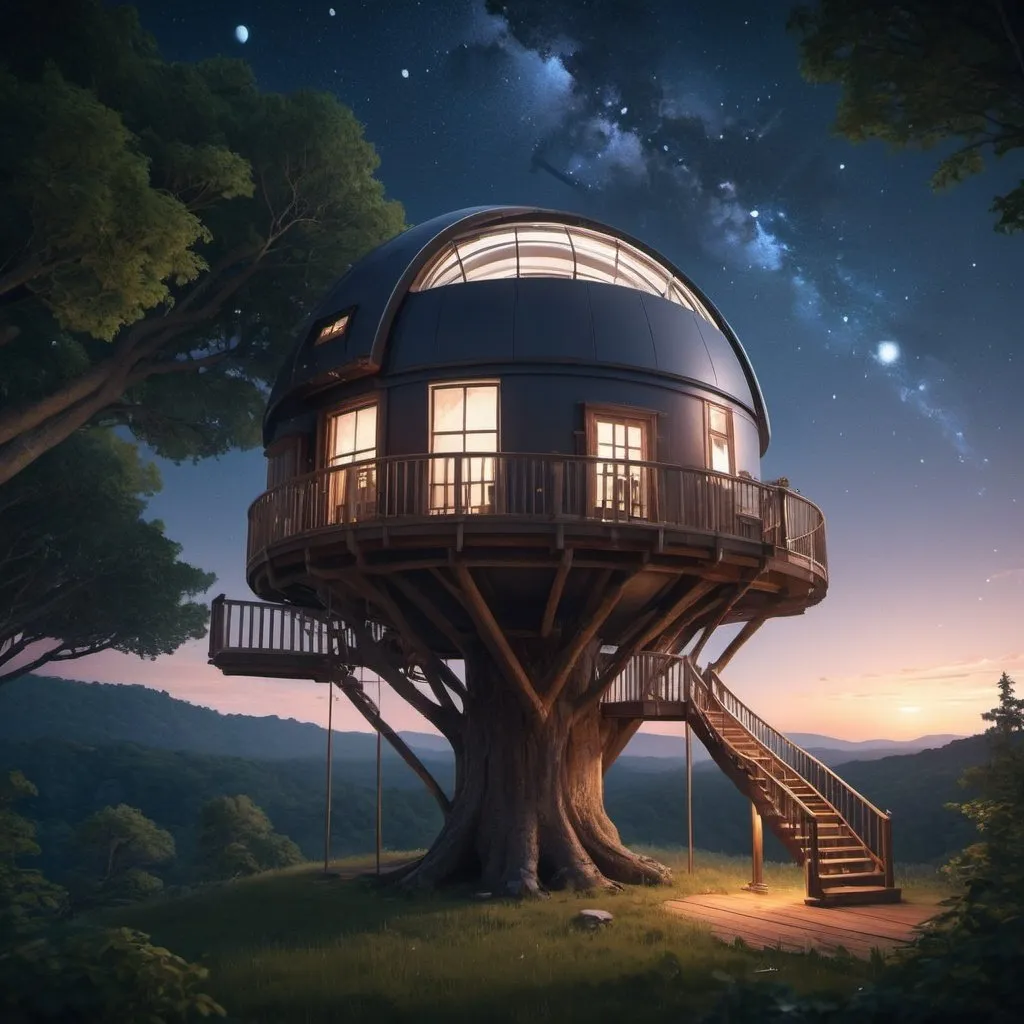 Prompt: "A secluded treehouse retreat with a state-of-the-art observatory dome, providing unparalleled views of the night sky and
opportunities for stargazing and astrophotography, By artist "anime", 3d anime art, inspired by WLOP, Artstation, #genshinimpact pixiv, extremely detailed, aesthetic, concept art, ultrafine detail, breathtaking, 8k resolution, vray tracing"