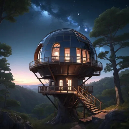 Prompt: "A secluded treehouse retreat with a state-of-the-art observatory dome, providing unparalleled views of the night sky and
opportunities for stargazing and astrophotography, By artist "anime", 3d anime art, inspired by WLOP, Artstation, #genshinimpact pixiv, extremely detailed, aesthetic, concept art, ultrafine detail, breathtaking, 8k resolution, vray tracing"