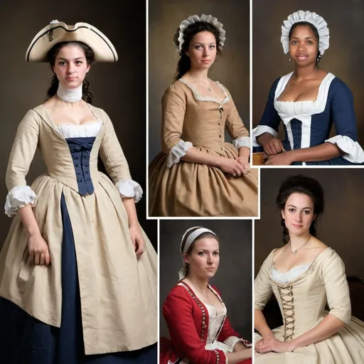 Prompt: create modestly dressed pictures of women who played a great role during the revolutionary war . include their names under  the pictures