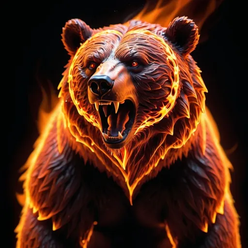 Prompt: A small but fierce bear that is made of fire. Fire that assumes the form of a bear.