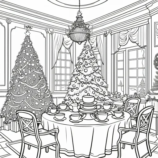 Prompt: Christmas tea room themed coloring sheet for kids 