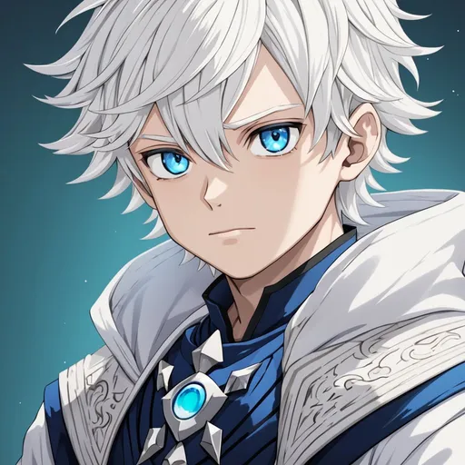 Prompt: Boy with white hair, blue eyes, frekles