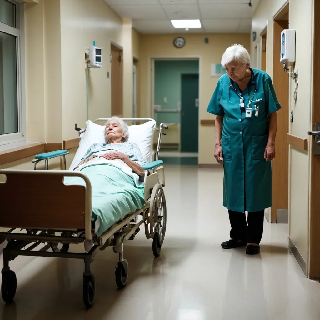 Prompt: Elderly patient alone in a hospital
