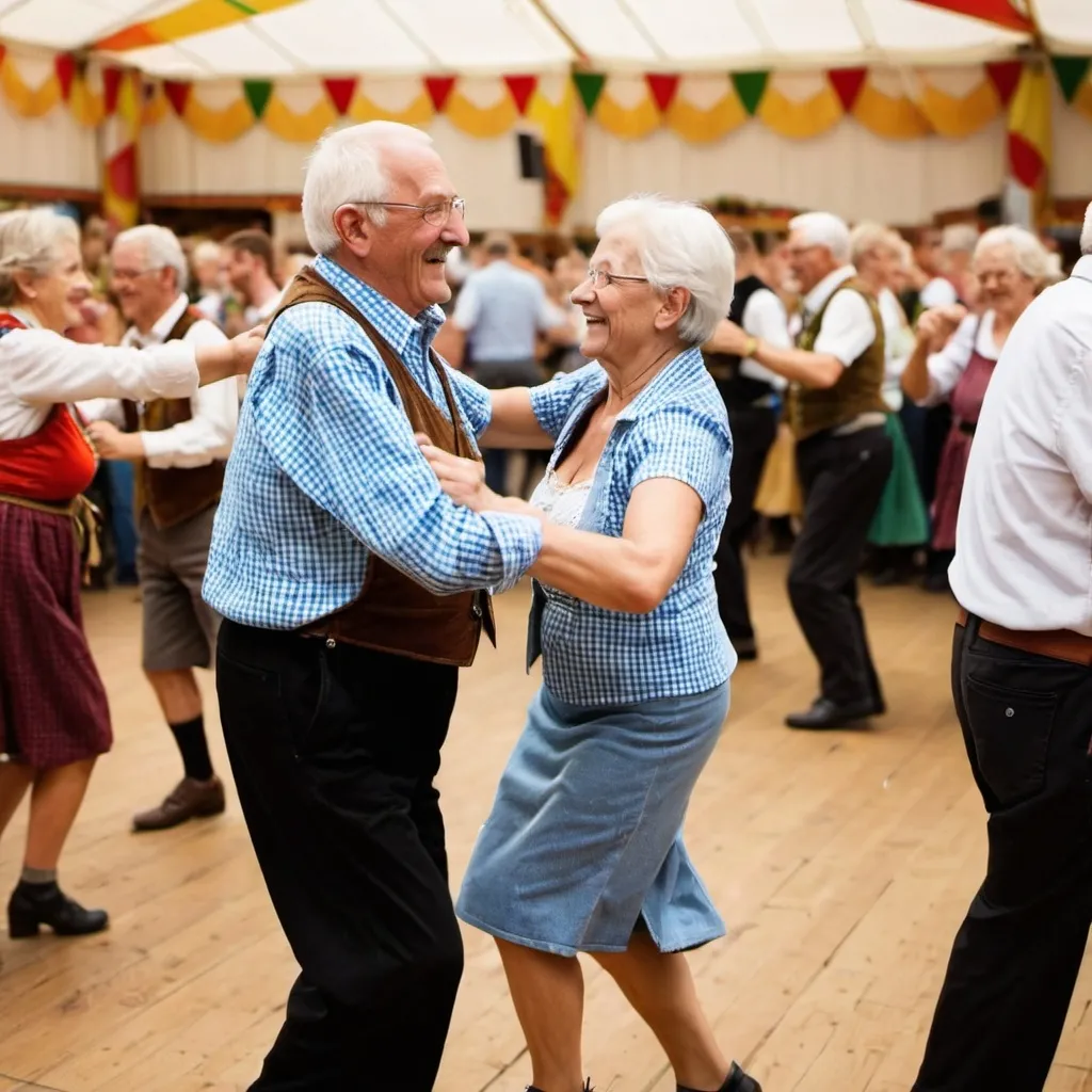 Prompt: Senior citizens dancing at Oktoberfest