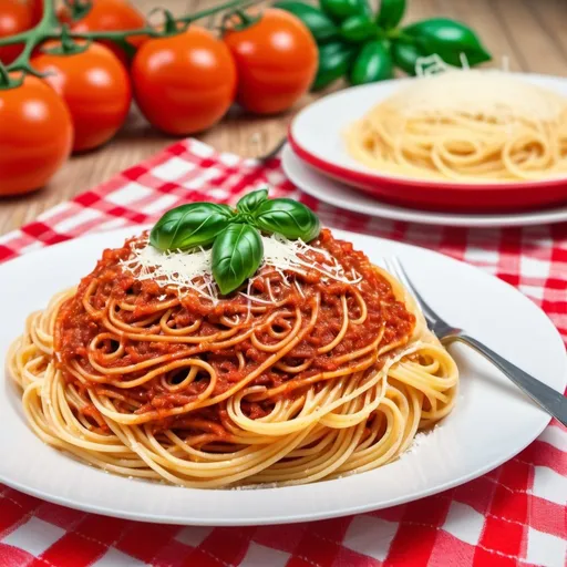 Prompt: Italian and Thai celebrating Italian spaghetti together, background 50% blurred, Italian table cloth,  high quality, parmesan cheese on top of spaghetti, Italian colours as stripe at the top of the image, festive atmosphere, colourful celebration, spaghetti celebration, focus food, calm atmosphere, top banner size, phone size, coke can right back side of the dish