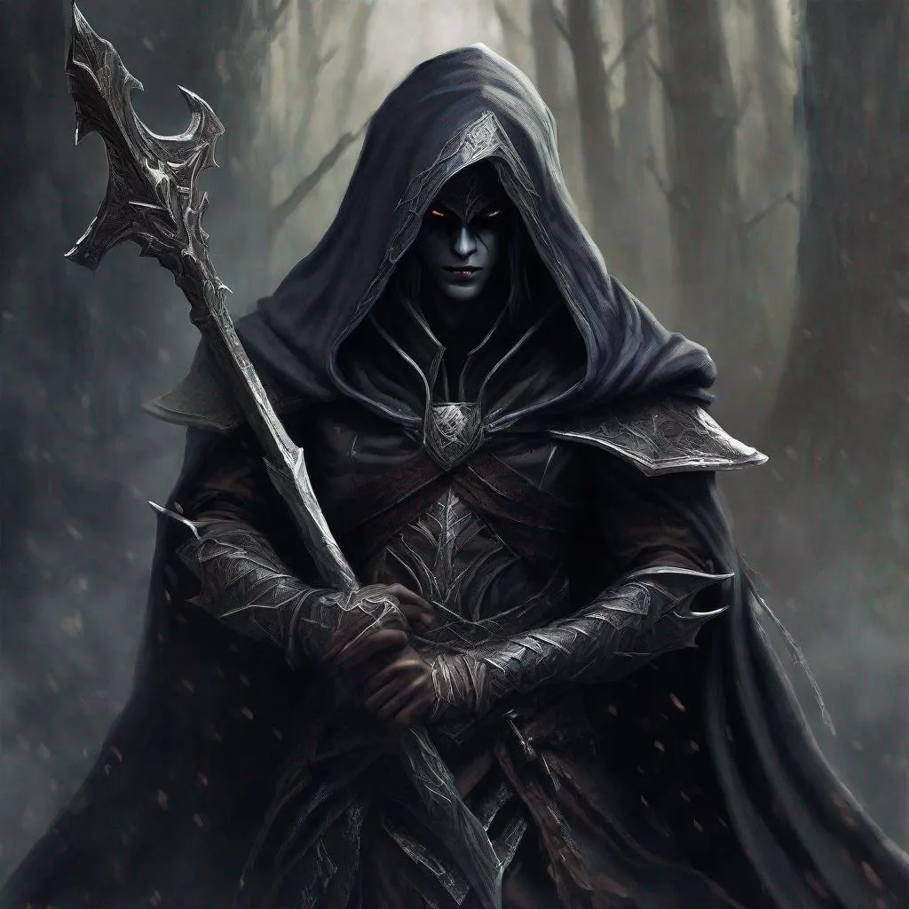 Prompt: dark elf with hood