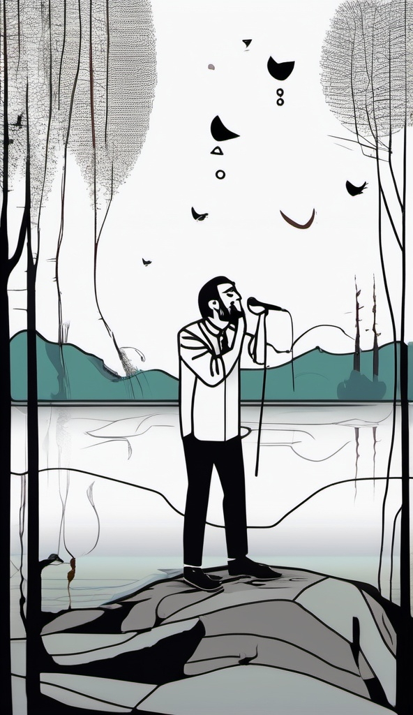 Prompt: A man singing sad song with emotionally in the nature surface area