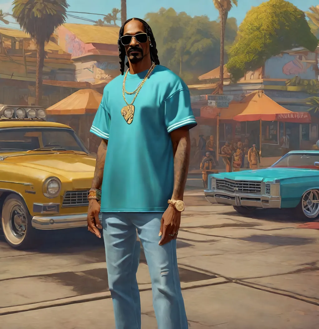 Prompt: Snoop Dog  in GTA8, guns, moshpit atmosphere, cartoony style, extremely detailed painting by Greg Rutkowski and by Henry Justice Ford and by Steve Henderson Lifelike, Natural-looking, Authentic, True-to-life, Genuine, Photorealistic, Hyper-realistic, True-to-life, Natural-looking, Authentic, Realistic, Hyper 