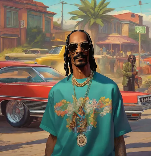 Prompt: Snoop Dog  in GTA8, guns, moshpit atmosphere, cartoony style, extremely detailed painting by Greg Rutkowski and by Henry Justice Ford and by Steve Henderson Lifelike, Natural-looking, Authentic, True-to-life, Genuine, Photorealistic, Hyper-realistic, True-to-life, Natural-looking, Authentic, Realistic, Hyper 