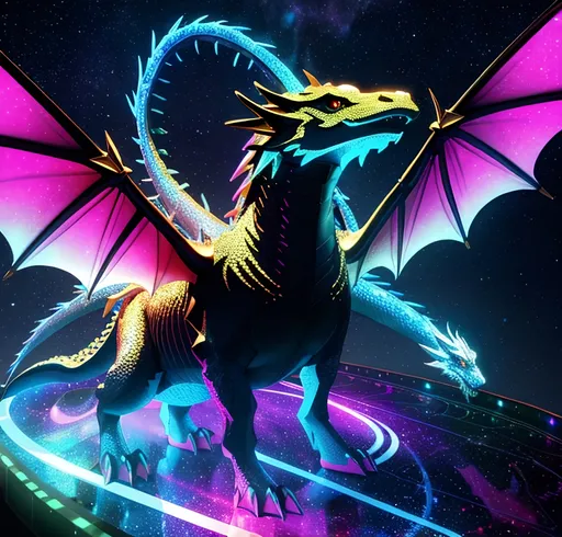 Prompt:  holographic projection, a 3rd dimensional creation, 3d dragon, hyper detailed photo