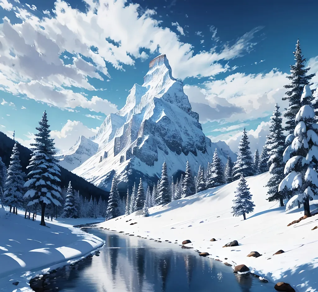 Prompt: scenic snowy mountain theme hyper detailed