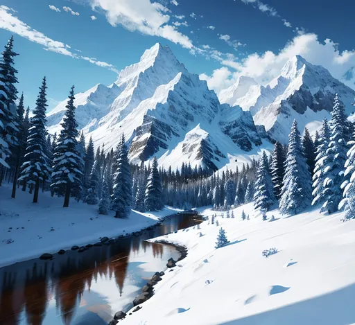 Prompt: scenic snowy mountain theme hyper detailed