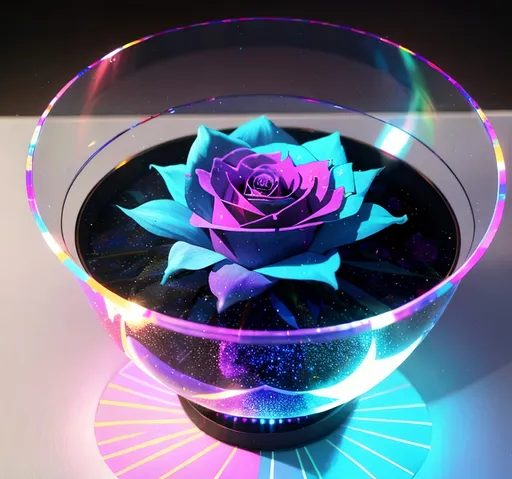 Prompt:  holographic projection a 3rd dimensional creation with rose inside of it