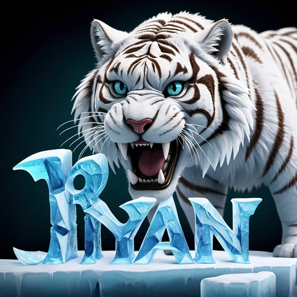 Prompt: An ice tiger with a frozen text that says Ryan imut