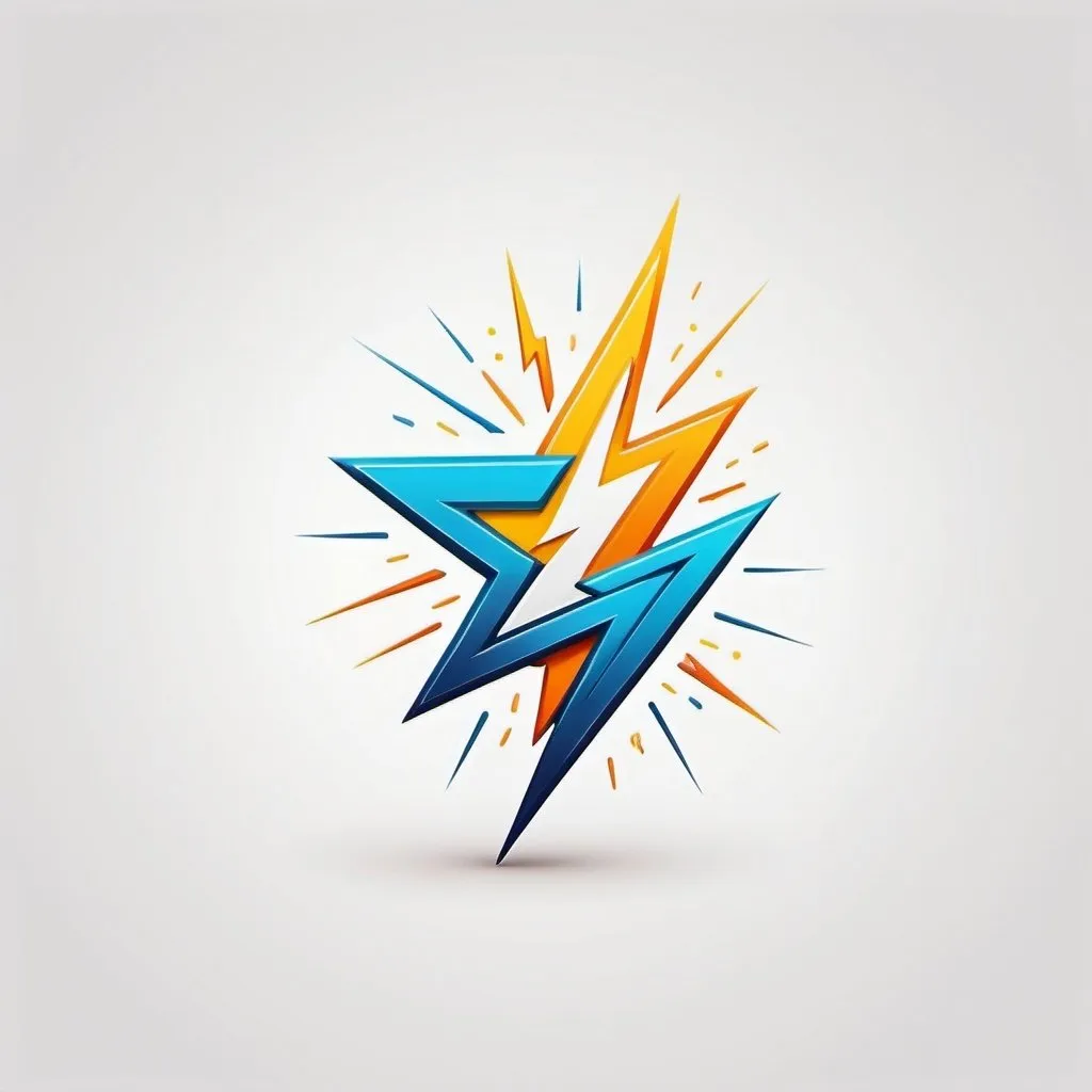 Prompt: Stylized cartoon electricity logo, lightening bolt design, simple lines, illustration, technical, white backdrop, bright,