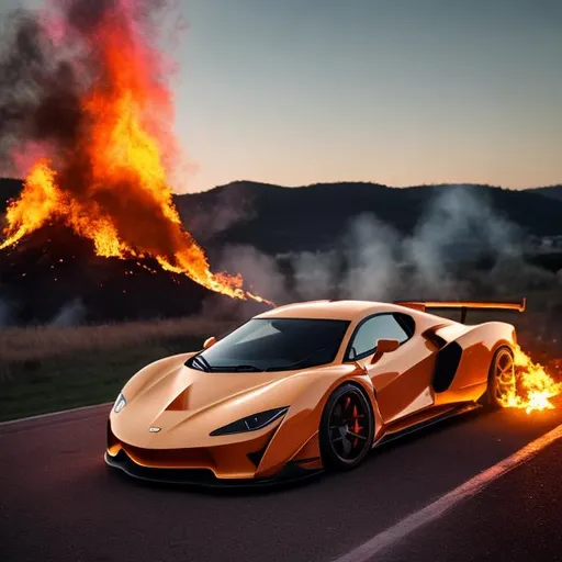 Prompt: A supercar in bonfire