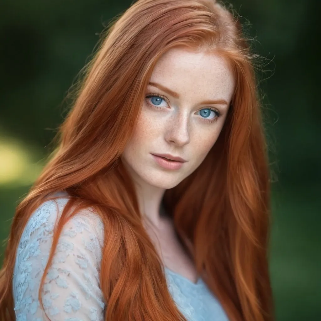 Prompt: redhead woman with long red hair and blue eyes posing for a picture, beautiful redhead woman, redhead woman, photo of a beautiful woman, redhead girl, red haired young woman, a redheaded young woman, woman with red hair, red hair and attractive features, soft portrait shot 8 k, she is redhead, flowing ginger hair, red haired girl, long glowing red hair