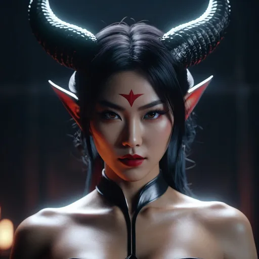 Prompt: a succubus asian, real, perfect composition, cinematic, video game trailer, dark, dramatic, 8k, octane render,  looking into camera,