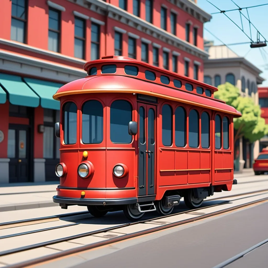 Prompt: Cartoon red trolley car