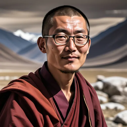 Prompt: 40 years old Tibetan Lama without glasses and the multiverse