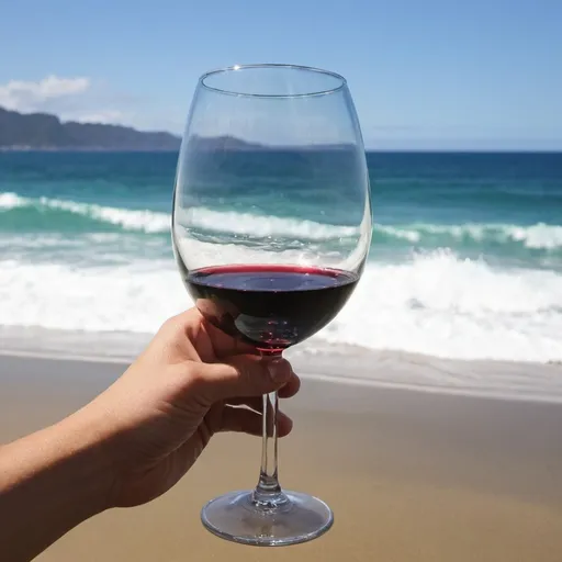 Prompt: glass of wine behind the ocean