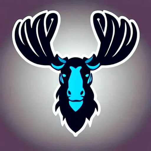 Prompt: 2d majestic Moose, vector illustration, blue glowing eyes, football team emblem logo, 2d flat, centered