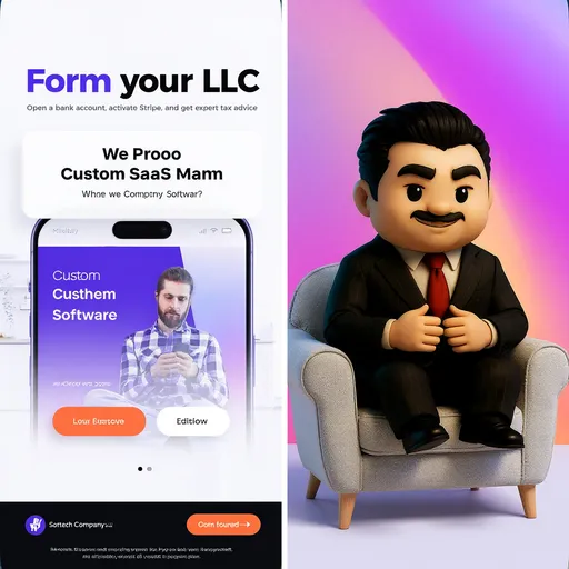 Prompt: Combine these both images and use mr prosoo to be in the other one where the guy is sitting on a sofa, other then that make this post a prospect a post and change the text to a softech company where we deal with custom saas software