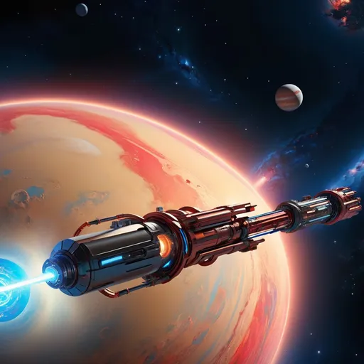 Prompt: futuristic spacecraft in space, elongated geometric form, rear jets in neon-blue, railguns mounted on gimbals, (rocinante from the expanse:1.3), octane render, panels, complex, intricate details; background of blue gas giant; tertiary white_black_red colors, luminescent, highly detailed, maximalist; Lee Fitzgerald, J.C. Leyendecker, ilya Kuvshinov, Royo, Karol Bak, Alphonse Mucha, Jordan Grimmer, Greg Rutkowski