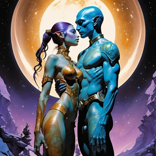 Prompt: Double-exposure; low-angle; panoramic, zoomed out, full body view of glossy (abe sapiens: 1.0) and (amber-skinned elf-soldiers:1.3) embracing, intertwined, intermixing into a singly body; holographic astral cosmic illustration mixed media; Pablo Amaringo; intense blacks, nighttime; sepia, amber, golden brown, blue-grey, green, cold purple neon light; sergio toppi, jae lee, david mack, joe chiodo, humberto ramos, Makoto Shinkai, J.C. Leyendecker, ilya Kuvshinov, Royo, Karol Bak, Alphonse Mucha, Jordan Grimmer, Greg Rutkowski