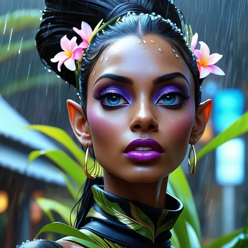 Prompt: double exposure, extremely alluring (Sydney Ozerov-Meyer:0.99), (dark-elf:1.3) as a movie star, (closeup portrait:1.2), modelshoot style in pouring rainstorm, (extremely detailed CG unity 8k wallpaper), alarmed expression, professional majestic oil painting by Ed Blinkey, Atey Ghailan, Studio Ghibli, by Jeremy Mann, Greg Manchess, Antonio Moro, ArtStation, CGSociety, Intricate, High Detail, Sharp focus, dramatic, photorealistic painting art by midjourney and greg rutkowski, (tight turtleneck bodycon:1.2), (long trousers:1.1), ((rocky Hawaiian beach)), (looking at viewer:1.2), (detailed pupils:1.3)
