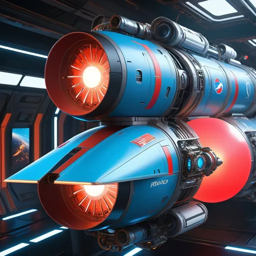 Prompt: futuristic space-station, elongated cylyndrical form, rear jets in neon-blue, railguns mounted on gimbals, (rocinante from the expanse:1.3), octane render, panels, complex, intricate details; tertiary white_black_red colors, luminescent, highly detailed, maximalist; Lee Fitzgerald, J.C. Leyendecker, ilya Kuvshinov, Royo, Karol Bak, Alphonse Mucha, Jordan Grimmer, Greg Rutkowski