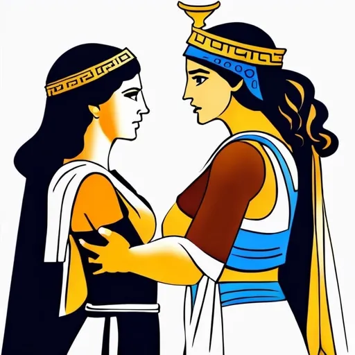 Prompt: A woman and a greek godess arguing with each other about who is the prettiest
