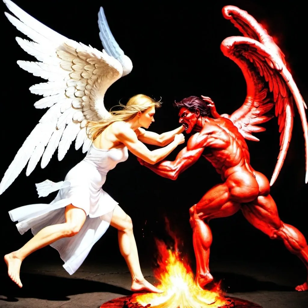 Prompt: An angel fights against a demon