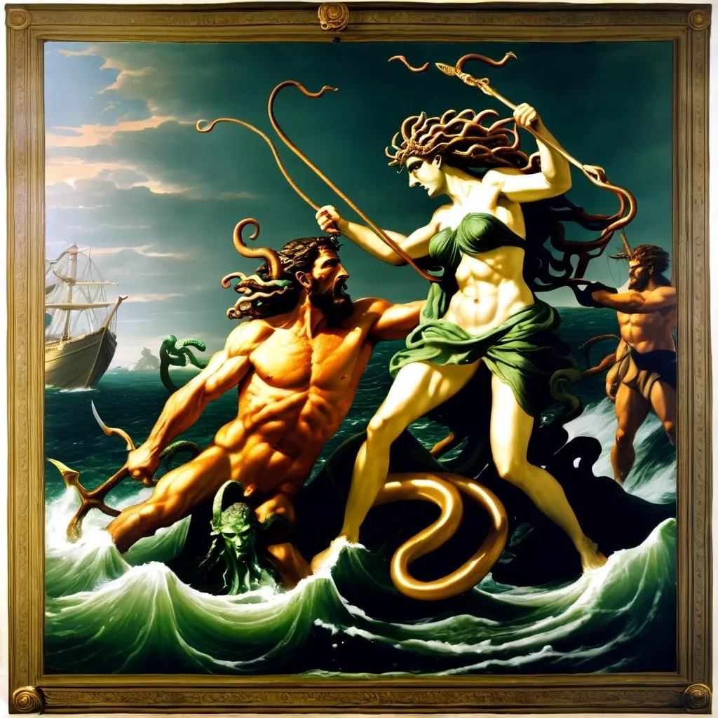 Prompt:  Medusa fights against poseidon

