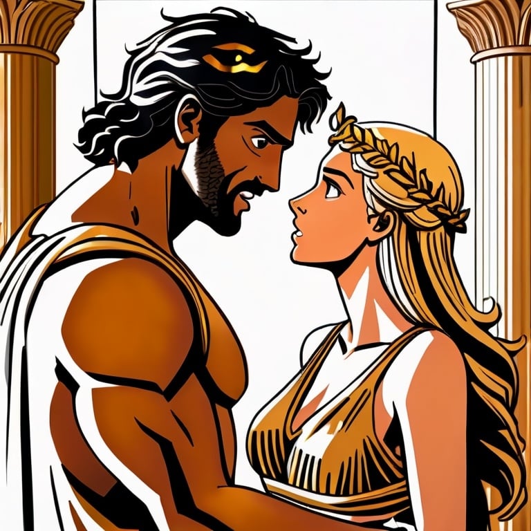 Prompt: A man falling in love for the prettiest greek goddess in front of him. The goddess is shocked
