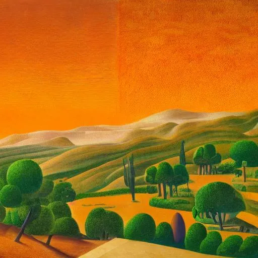 Prompt: a provencal ville on the surface of mars by asher brown durand, ansel adams and jean metzinger, oil on canva, color orange and color green